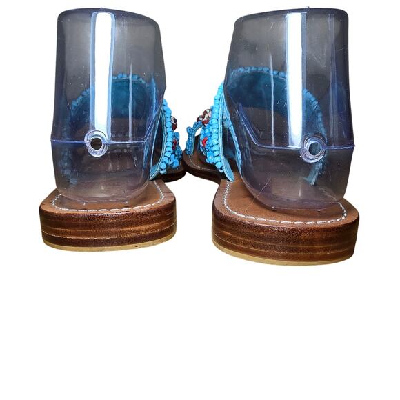 Excellent Condition Mystique Turquoise Beaded Leather Sandals Suede Lining Sz 7 - Picture 8 of 9